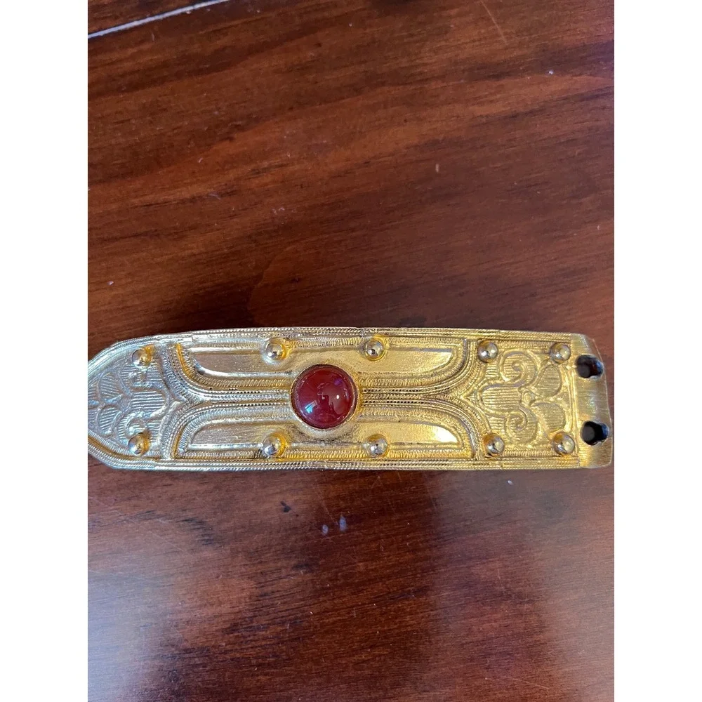 Vintage Accessocraft NYC Etruscan Revival Gold Tone Cabochon Belt Buckle‎ Set